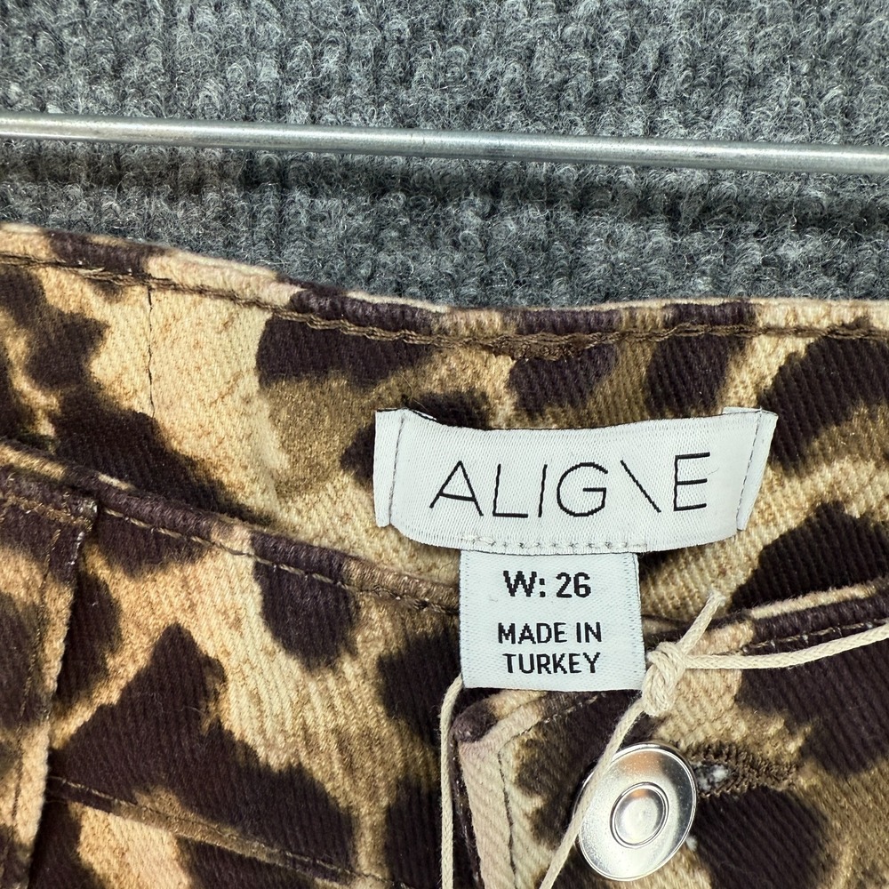 Aligne Jeans Womens 26 Brown Leopard Print High Rise Straight Y2K Festival Party - Picture 5 of 11